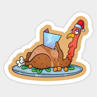 Thanksgiving Suntanning Turkey with Santa Hat Sticker